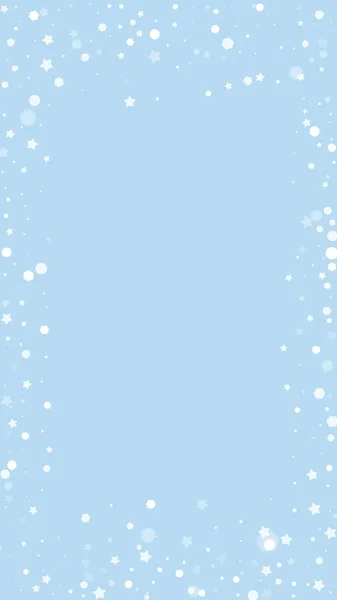Vallende Sneeuwvlokken Kerst Achtergrond Subtiele Vliegende Sneeuwvlokken Sterren Lichtblauwe Winterachtergrond — Stockvector