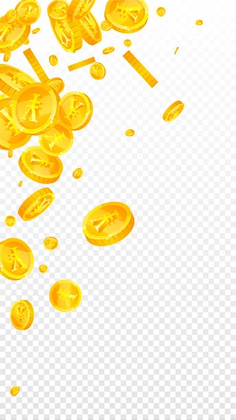 Chinese Yuan Coins Falling Scattered Gold Cny Coins China Money — Wektor stockowy