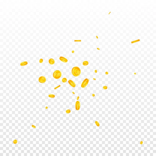 British Pound Coins Falling Scattered Gold Gbp Coins United Kingdom — Vector de stock
