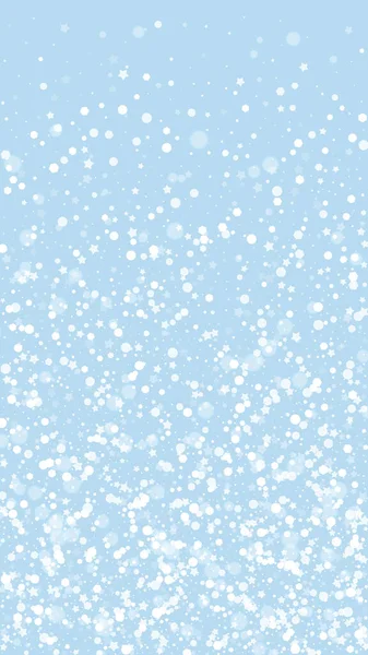 Sneeuwwitje Kerst Achtergrond Subtiele Vliegende Sneeuwvlokken Sterren Lichtblauwe Winterachtergrond Delicate — Stockvector