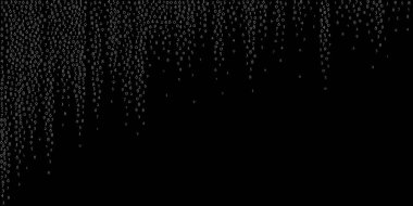 Düşen sayılar, büyük veri konsepti. İkili beyaz uçlu rakamlar. Siyah arka planda iyi bir fütürist afiş. Düşen sayılarla dijital vektör illüstrasyonu.