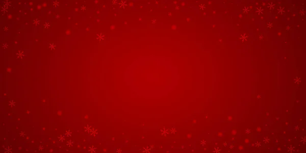 美しい雪のクリスマスの背景 クリスマスの赤い背景に小さな飛行雪のフレークと星 美しい雪のオーバーレイテンプレート ワイドベクトルイラスト — ストックベクタ