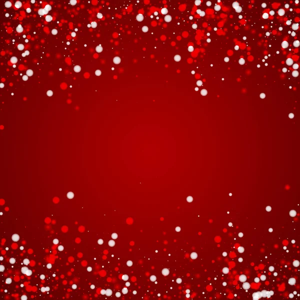 美しい雪のクリスマスの背景 クリスマスの赤い背景に小さな飛行雪のフレークと星 美しい雪のオーバーレイテンプレート 正方形のベクトルイラスト — ストックベクタ