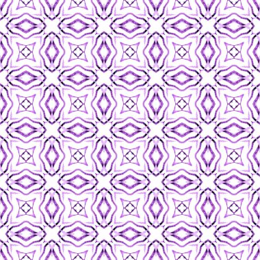 El çizimi tropikal, pürüzsüz sınır. Mor simetrik boho şık yaz tasarımı. Tropik, pürüzsüz desen. Tekstil hazır orijinal baskı, mayo kumaş, duvar kağıdı, ambalaj..