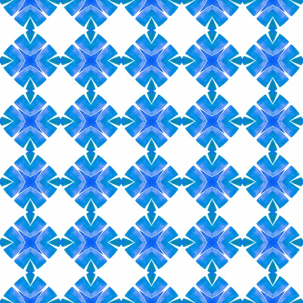 Watercolor Medallion Seamless Border Blue Worthy Boho Chic Summer Design — Stock Photo, Image