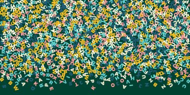 İngilizce 'nin harfleri düşüyor. Latin alfabesinin Pastel uçan kelimeleri. Yabancı diller öğrenim kavramı. Tahta arka planda okul afişine geri dönüş.