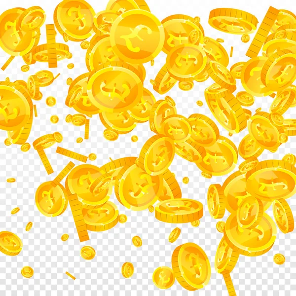 British Pound Coins Falling Scattered Gold Gbp Coins United Kingdom — Stock Vector