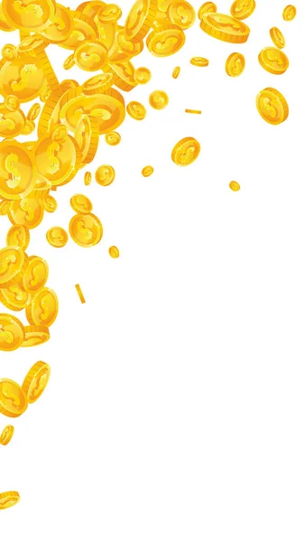 American Dollar Coins Falling Scattered Gold Usd Coins Usa Money — Vector de stock