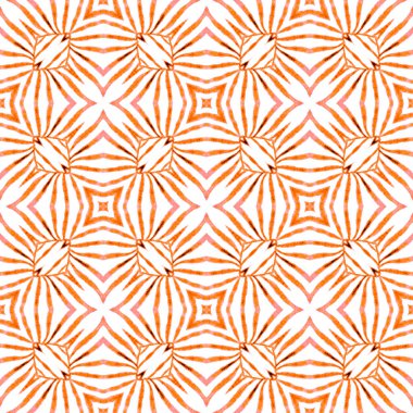 Tekstil hazır inanılmaz baskı, mayo kumaş, duvar kağıdı, ambalaj. Turuncu gerçek boho şık yaz tasarımı. Sembol suluboya deseni. Yeşil geometrik sembolü suluboya kenarı.