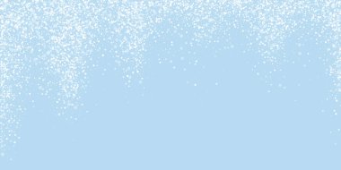 Magic falling snow christmas background. Subtle flying snow flakes and stars on light blue winter backdrop. Magic falling snow holiday scenery.   Wide vector illustration. clipart