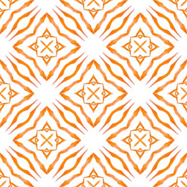 Tekstil hazır baskı, mayo kumaş, duvar kağıdı, ambalaj. Turuncu güzel boho şık yaz tasarımı. Suluboya madalyonu, kusursuz sınır. Madalyon pürüzsüz desen.