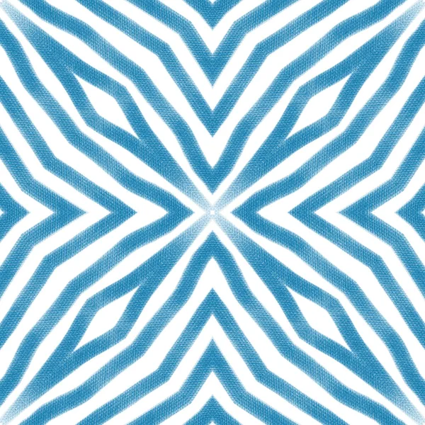 Textured Stripes Pattern Blue Symmetrical Kaleidoscope Background Textile Ready Ravishing — Zdjęcie stockowe