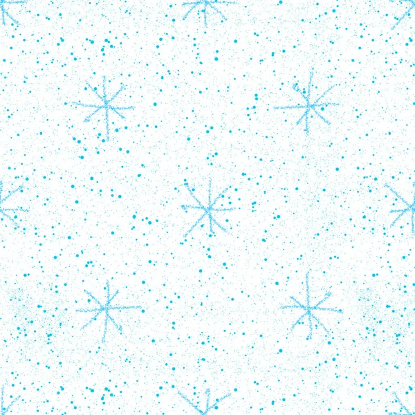 手绘雪花圣诞无缝线图案 淡淡的飞雪飞溅在粉笔雪片的背景 迷人的粉笔手绘雪覆盖 珍贵的节日装饰 — 图库照片