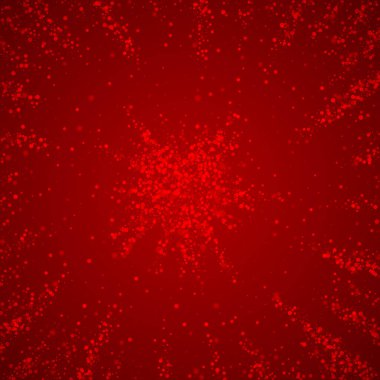 Yılbaşı arkaplanında kar taneleri yağıyor. İnce uçan kar taneleri ve kırmızı arka plandaki yıldızlar. Çok güzel düşen kar taneleri. Kare vektör illüstrasyonu.