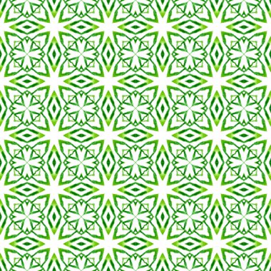 Mozaik kusursuz desen. Yeşil güzel boho şık yaz tasarımı. Tekstil hazır etkileyici baskı, mayo kumaş, duvar kağıdı, ambalaj. El çizimi yeşil mozaik pürüzsüz sınır.