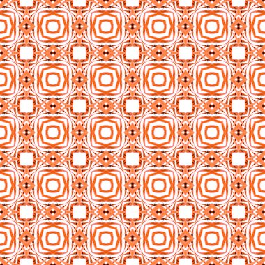 Tekstil hazır ince baskı, mayo kumaş, duvar kağıdı, ambalaj. Turuncu ilginç boho şık yaz tasarımı. Tekrar eden mayo tasarımı. Suluboya görevi tekrar eden kiremit kenarı.