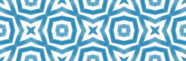 メダリオンのシームレスな境界線 青い対称万華鏡の背景 水彩メダリオンシームレスタイル 背景のための人気の装飾デザイン要素 — ストック写真