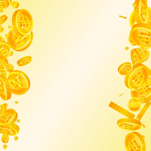 Korean Won Coins Falling Scattered Gold Won Coins Korea Money — Wektor stockowy