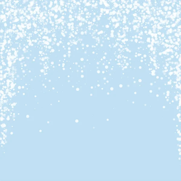 Vackra Snöfall Jul Bakgrund Subtila Flygande Snöflingor Och Stjärnor Ljusblå — Stock vektor