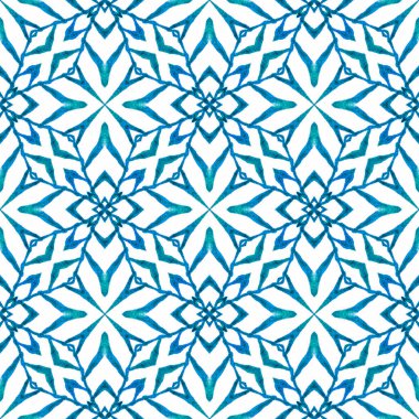 Çizgili el çizimi tasarımı. Mavi muhteşem boho şık yaz tasarımı. Tekstil hazır büyüleyici baskı, mayo kumaş, duvar kağıdı, ambalaj. Çizgili çizgili sınır çizgisi tekrarlanıyor.