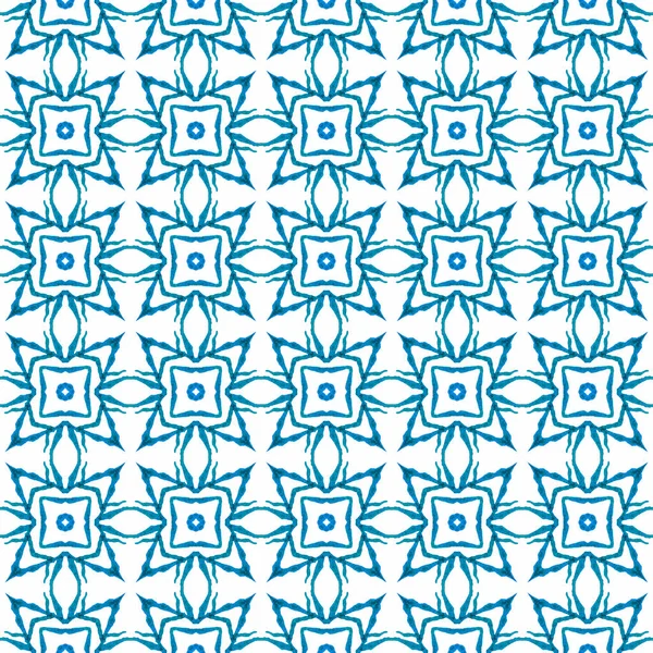 Handbemalte Geflieste Aquarellbordüre Blaues Trendiges Boho Chic Sommerdesign Textilfertiger Neugieriger — Stockfoto