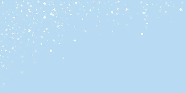 Fallande Snöflingor Jul Bakgrund Subtila Flygande Snöflingor Och Stjärnor Ljusblå — Stock vektor