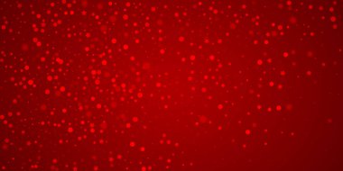 Karlı bir Noel geçmişi var. İnce uçan kar taneleri ve kırmızı arka plandaki yıldızlar. Narin, tatlı, karlı bir Noel. Geniş vektör illüstrasyonu.