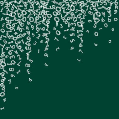Düşen tebeşir numaraları. Uçan parmaklarla matematik çalışma konsepti. Karatahta arka planındaki matematik afişi ilginçti. Düşen sayılar vektör illüstrasyonu.