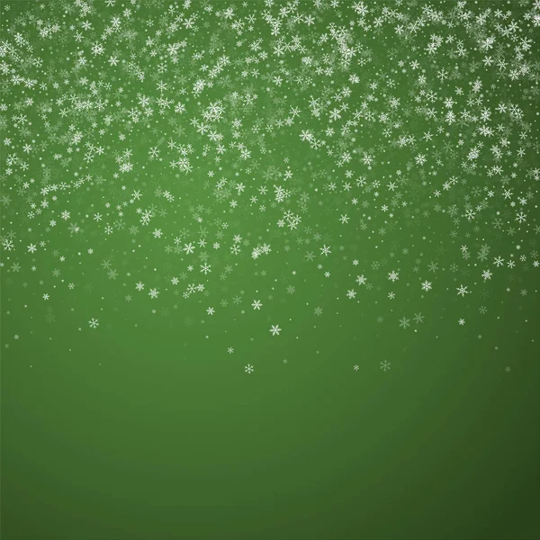 白雪公主的背景 淡淡的飘扬的雪花和圣诞绿色背景上的星星 精美的甜蜜雪白的圣诞节 正方形矢量说明 — 图库矢量图片