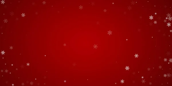 Fundo Natal Nevado Flocos Neve Voadores Sutis Estrelas Fundo Vermelho —  Vetores de Stock