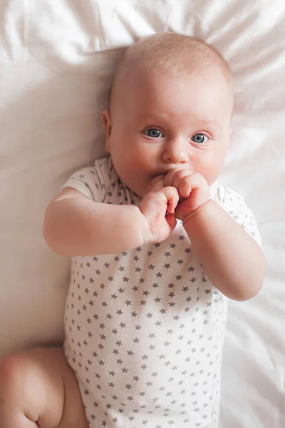 Cute Little Baby Indoors Lovely Infant Closeup Portrait — стоковое фото