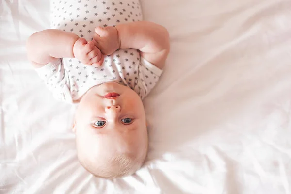 Cute Little Baby Indoors Lovely Infant Closeup Portrait — Foto de Stock