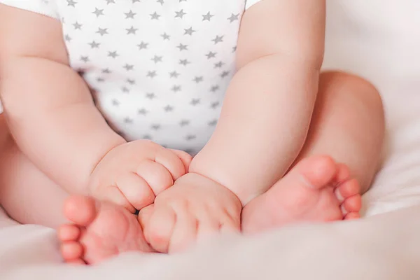 Tiny Little Baby Feet Adorable Baby Fingers Cute Infant Closeup — стоковое фото