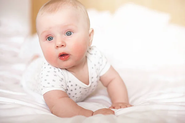 Cute Little Baby Indoors Lovely Infant Closeup Portrait — Foto de Stock