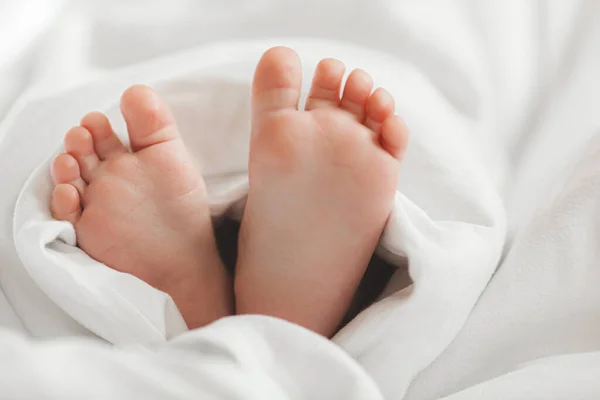 Cute baby`s tiny feet. Infant`s fingers. Closeup picture of child`s feet.