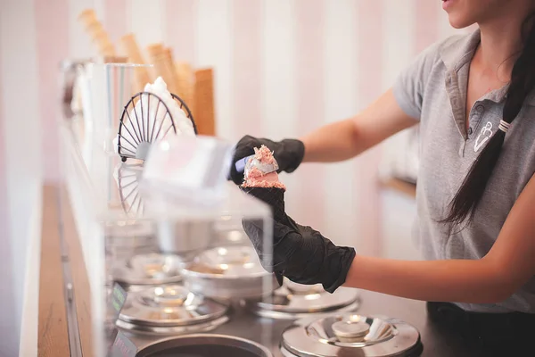 Process Making Ice Cream Professional Ice Cream Dessert Making Cafeteria Stock Picture