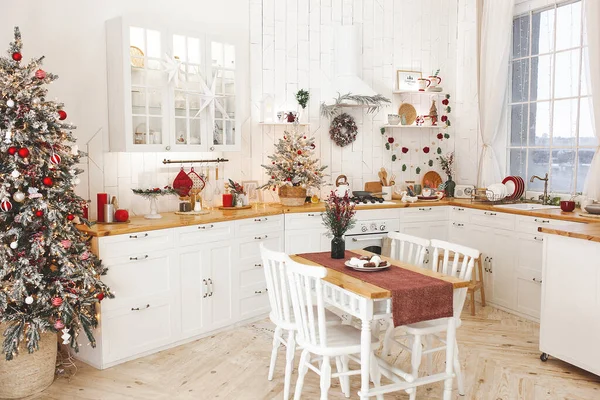 Christmas Decoration Kitchen Kitchen Interior Holidays New Year Design Εικόνα Αρχείου