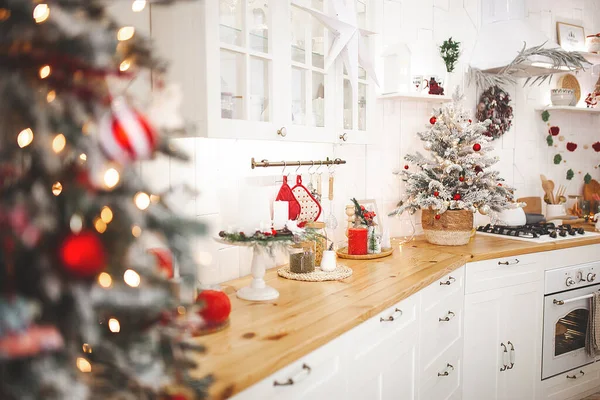 Christmas Decoration Kitchen Kitchen Interior Holidays New Year Design Royalty Free Εικόνες Αρχείου