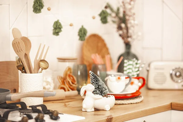 Christmas Decoration Kitchen Kitchen Interior Holidays New Year Design Εικόνα Αρχείου