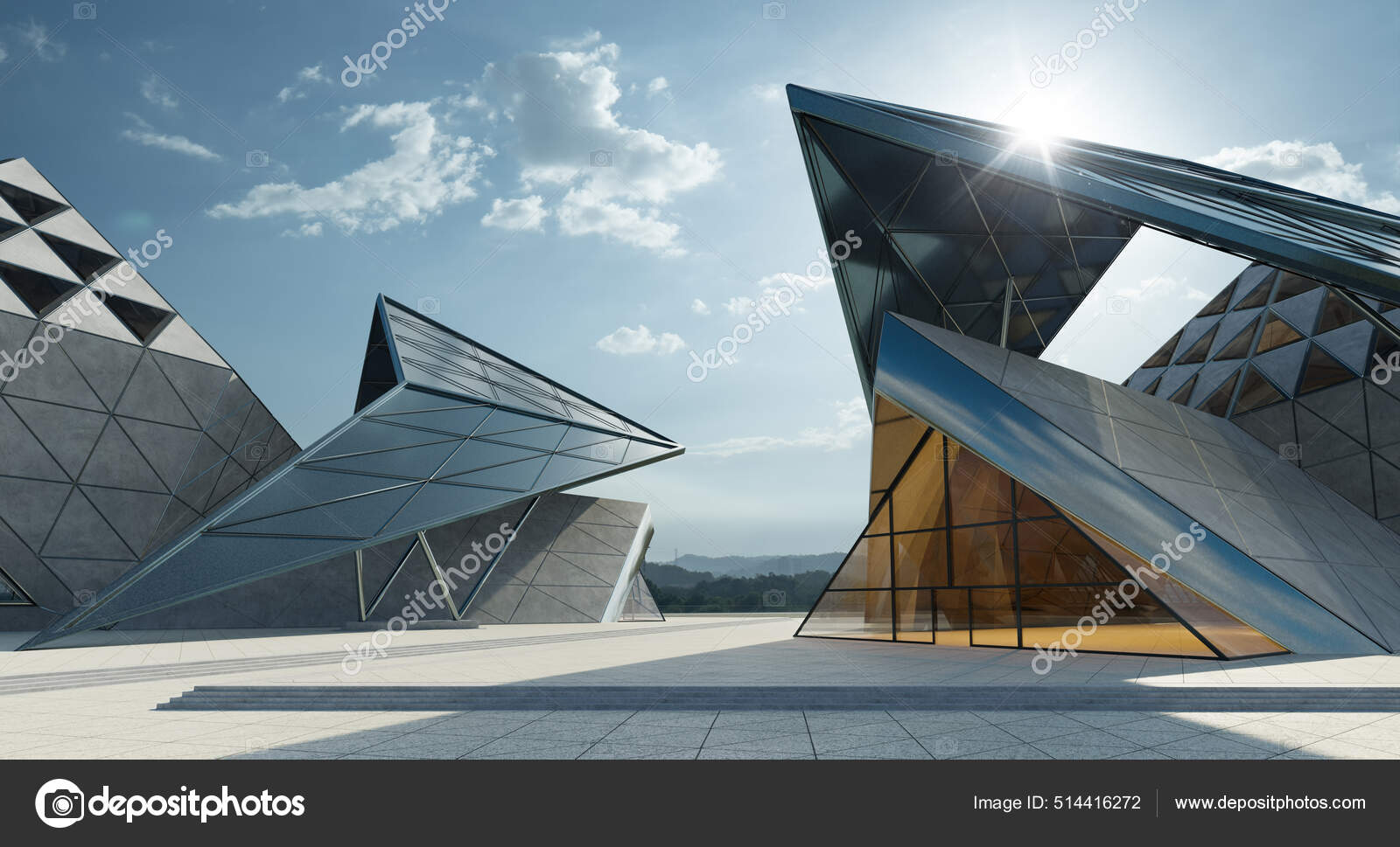 Contemporary Triangle Shape Design Modern Architecture Building Exterior Glass  Concrete — Stock Photo © jamesteohart #514416272, image size:1600x969
