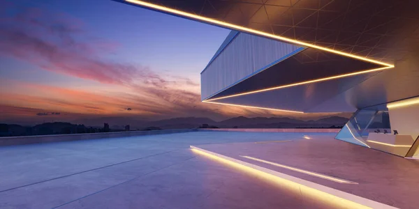 Perspektivischer Blick Auf Leere Betonboden Mit Stahl Und Glas Modernes — Stockfoto