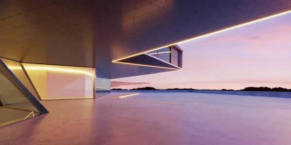 시멘트 바닥이 강철과 현대식 외벽이 Photoreal 렌더링 — 스톡 사진