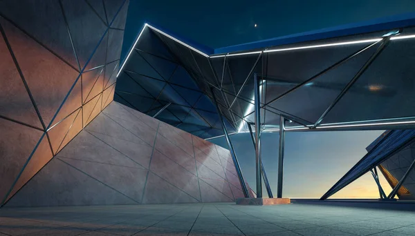 Diseño Forma Triangular Contemporáneo Moderno Edificio Arquitectura Exterior Escena Nocturna — Foto de Stock