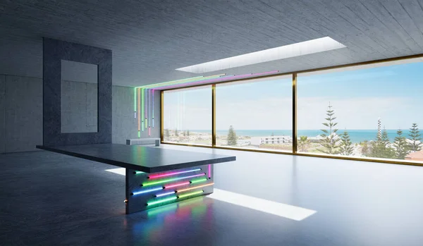 Rendu Loft Moderne Futuriste Design Intérieur Avec Belle Vue Sur — Photo