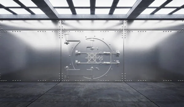 Вид Спереду Срібний Міцний Метал Двері Склепіння Банку Рендеринг — стокове фото