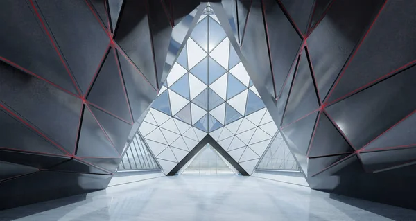 현대의 삼각형 모양은 콘크리트 요소로 인테리어를 설계이다 렌더링 — 스톡 사진