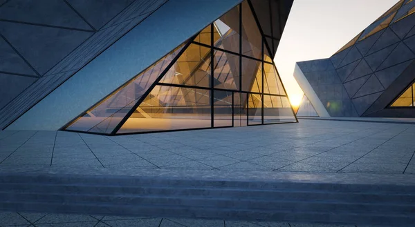 Contemporary Triangle Shape Design Modern Architecture Building Exterior Glass Concrete — Foto de Stock