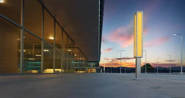 Prázdná Lávka Silnice Moderní Kancelářské Budovy Exteriér Noční Scéna Vykreslování — Stock fotografie