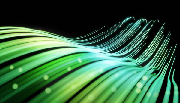 波線は 黒い背景に隔離された緑の色で動的に流れる道です Ai技術 デジタル コミュニケーションの概念 3Dレンダリング — ストック写真