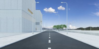 Modern binalarla asfalt yol. 3d oluşturma